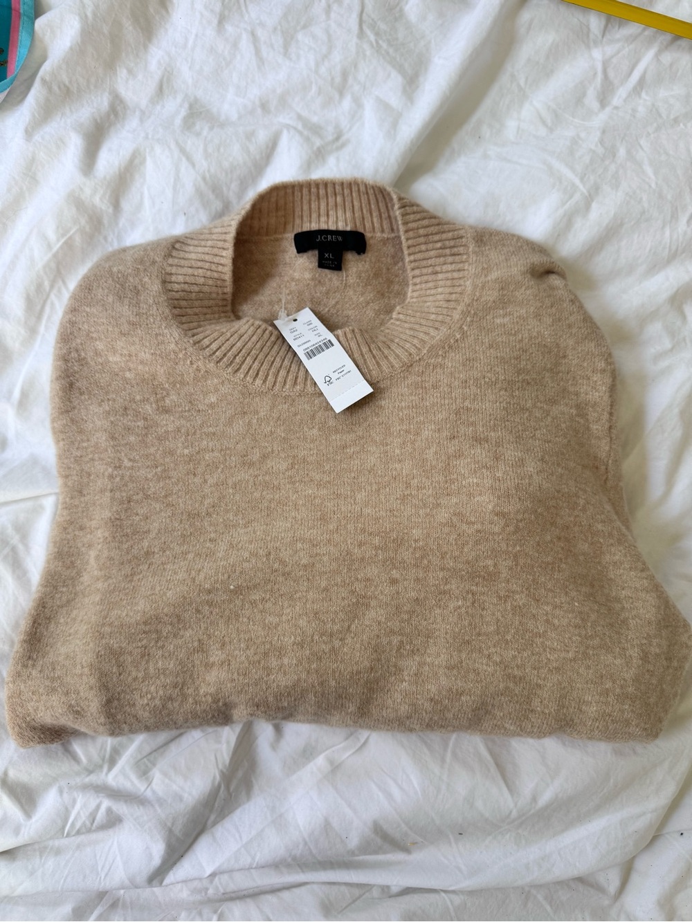 J. Crew puff shoulder women’s XL tan beige camel sweater NWT